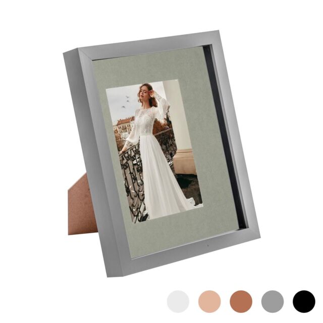 "Nicola Spring 3D Box Photo Frame - 8 x 10"" with 4 x 6"" Mount - Black Mount in Grey" - image 1