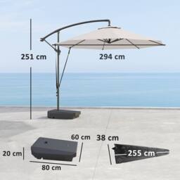 OUTSUNNY Garden Cantilever Parasol with Cover Weighted Base Wind Strap in Cream - thumbnail 3