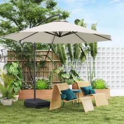 OUTSUNNY Garden Cantilever Parasol with Cover Weighted Base Wind Strap in Cream - thumbnail 1