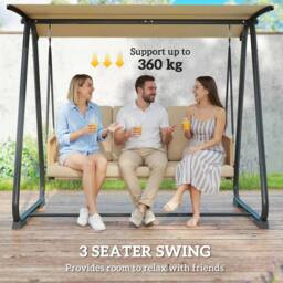 OUTSUNNY 3 Seater Garden Swing Chair with Adjustable Canopy in Beige - thumbnail 4