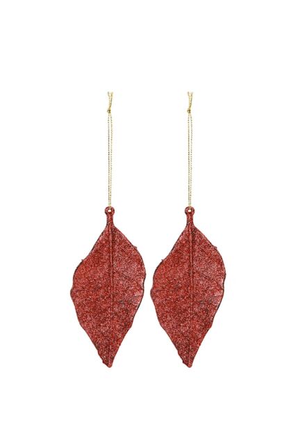 VFM e-Store Christmas Tree Decoration 2 Hanging Glitter Leaf Ornament X Red - image 1