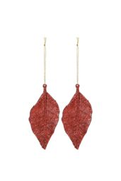 VFM e-Store Christmas Tree Decoration 2 Hanging Glitter Leaf Ornament X Red - thumbnail 1