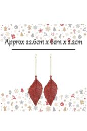 VFM e-Store Christmas Tree Decoration 2 Hanging Glitter Leaf Ornament X Red - thumbnail 2