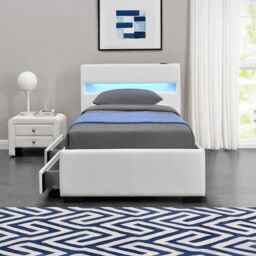 Harmin LUXURY LED, MUSIC, Bluetooth, Speakers, USB, Faux Leather Frame in White - Size: Double - thumbnail 2