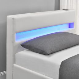 Harmin LUXURY LED, MUSIC, Bluetooth, Speakers, USB, Faux Leather Frame in White - Size: Double - thumbnail 3