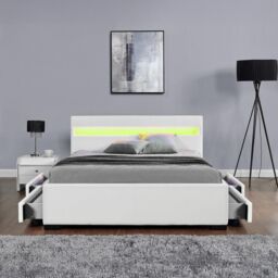 Harmin LUXURY LED, MUSIC, Bluetooth, Speakers, USB, Faux Leather Frame in White - Size: Double - thumbnail 8