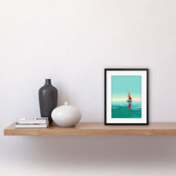 "Artery8 Wall Art Print A Sailboat with a Red Sail Sailing on a Calm Sea Artwork Framed 9X7 Inch in Black - Size: W7"" x H9""" - thumbnail 2