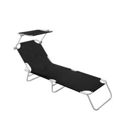 Alivio 5-Level Adjustable Folding Recliner Sun Lounger with Sunshade in Black - thumbnail 1