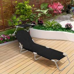 Alivio 5-Level Adjustable Folding Recliner Sun Lounger with Sunshade in Black - thumbnail 2