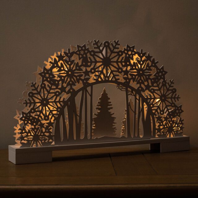 Samuel Alexander 45cm Battery Operated White Wooden Snowflake Arch & Christmas Trees with 10 Warm White LEDs - image 1