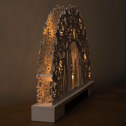 Samuel Alexander 45cm Battery Operated White Wooden Snowflake Arch & Christmas Trees with 10 Warm White LEDs - thumbnail 3
