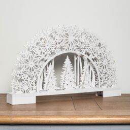 Samuel Alexander 45cm Battery Operated White Wooden Snowflake Arch & Christmas Trees with 10 Warm White LEDs - thumbnail 6
