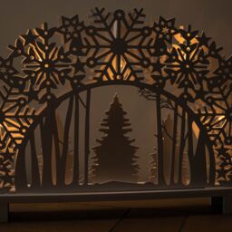 Samuel Alexander 45cm Battery Operated White Wooden Snowflake Arch & Christmas Trees with 10 Warm White LEDs - thumbnail 5