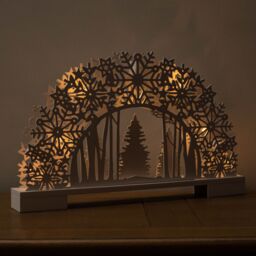 Samuel Alexander 45cm Battery Operated White Wooden Snowflake Arch & Christmas Trees with 10 Warm White LEDs - thumbnail 1