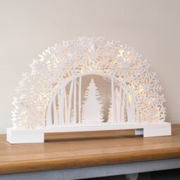 Samuel Alexander 45cm Battery Operated White Wooden Snowflake Arch & Christmas Trees with 10 Warm White LEDs - thumbnail 2