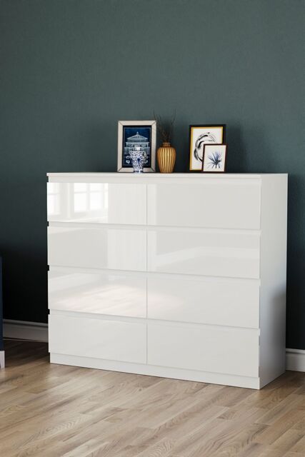 Home Discount Vida Designs Glinton Gloss 8 Drawer Chest of Drawers Storage Bedroom Furniture in White - image 1