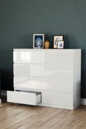 Home Discount Vida Designs Glinton Gloss 8 Drawer Chest of Drawers Storage Bedroom Furniture in White - thumbnail 2