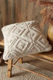 Fusion 'Geo Fleece' Fleece & Sherpa Filled Cushion in Natural - Size: 43 cm x 43 cm