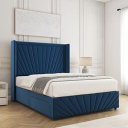 "BSSPOKE Nola Plush Velvet Divan Bed Set 54"" Headboard & Mattress No Drawers in Blue - Size: Super King" - thumbnail 2