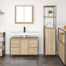 Berkfield Home 2 Piece Bathroom Furniture Set Sonoma Oak Engineered Wood in Beige - thumbnail 4