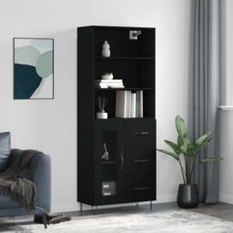 Berkfield Home Highboard Black 69.5x34x180 cm Engineered Wood - thumbnail 1