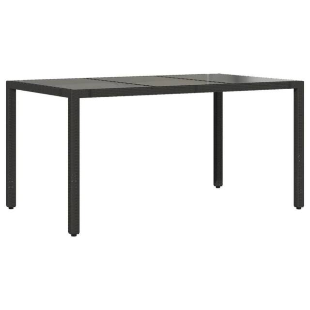 Berkfield Home Garden Table with Glass Top Black 150x90x75 cm Poly Rattan - Size: 150 x 90 x 75 cm - image 1