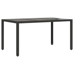 Berkfield Home Garden Table with Glass Top Black 150x90x75 cm Poly Rattan - Size: 150 x 90 x 75 cm - thumbnail 6