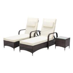MCC Direct Rattan Sun lounger Duo & Table Set Venice in Brown - Size: 1 Pack - thumbnail 2