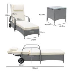 MCC Direct Rattan Sun lounger Duo & Table Set Venice in Brown - Size: 1 Pack - thumbnail 6