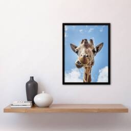 "Artery8 Funny up close look at a giraffe Highsmith Framed Wall Art Print in Blue - Size: W12"" x H16""" - thumbnail 4