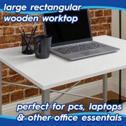 Harbour Housewares Wooden Office Desk - PC Computer Laptop Compact Workstation Study Desk in White - thumbnail 3
