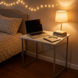 Harbour Housewares Wooden Office Desk - PC Computer Laptop Compact Workstation Study Desk in White - thumbnail 5