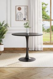 Living and Home Modern Metal Round Table MDF Top with Metal Base in Black - thumbnail 2