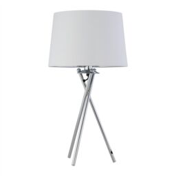 First Choice Lighting Tripod - Chrome Lamp with White & Silver Fabric Shade - thumbnail 1