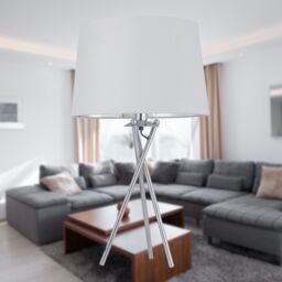 First Choice Lighting Tripod - Chrome Lamp with White & Silver Fabric Shade - thumbnail 7