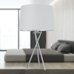 First Choice Lighting Tripod - Chrome Lamp with White & Silver Fabric Shade - thumbnail 8