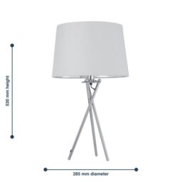 First Choice Lighting Tripod - Chrome Lamp with White & Silver Fabric Shade - thumbnail 9