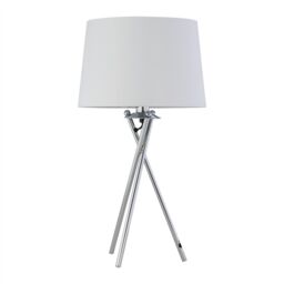 First Choice Lighting Tripod - Chrome Lamp with White & Silver Fabric Shade - thumbnail 2
