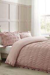 Catherine Lansfield 'Seersucker Frill' Duvet Cover Set in Pink - Size: Double
