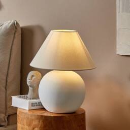 Wyld and Coco Table Lamp Off-White Ceramic Base Linen Drum Shade 41cm in White - thumbnail 1