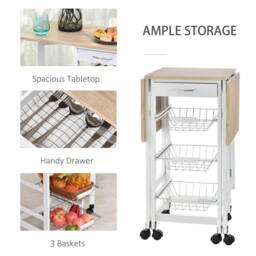 Wyld Haus Ziha Drop Leaf Kitchen Trolley Oak & White with Baskets & Wheels in Light Oak - thumbnail 7
