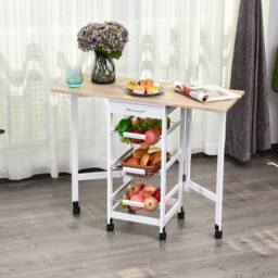 Wyld Haus Ziha Drop Leaf Kitchen Trolley Oak & White with Baskets & Wheels in Light Oak - thumbnail 3