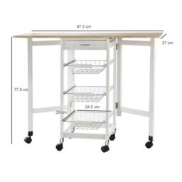 Wyld Haus Ziha Drop Leaf Kitchen Trolley Oak & White with Baskets & Wheels in Light Oak - thumbnail 4