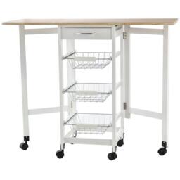 Wyld Haus Ziha Drop Leaf Kitchen Trolley Oak & White with Baskets & Wheels in Light Oak - thumbnail 2