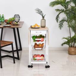 Wyld Haus Ziha Drop Leaf Kitchen Trolley Oak & White with Baskets & Wheels in Light Oak - thumbnail 9