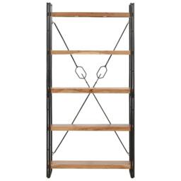 Berkfield Home 5-Tier Bookcase 90x30x180 cm Solid Acacia Wood in Brown - Size: 90 x 30 x 180 cm - thumbnail 2