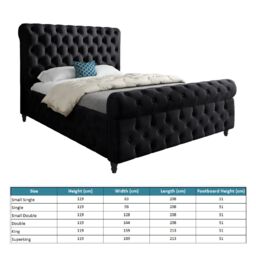 KDMD Nestling Sleigh Upholstered Soft Velvet Designer Bed Frame in Black - Size: Single - thumbnail 5
