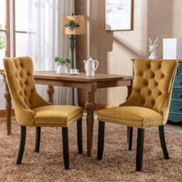 Modern Home Touch Romsey Set of 2 Velvet Upholstered Dining Chairs with Oak Legs & Knocker Ring Back in Yellow - Size: 2 Pack - thumbnail 1