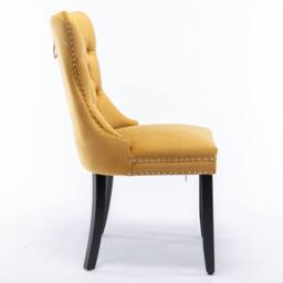 Modern Home Touch Romsey Set of 2 Velvet Upholstered Dining Chairs with Oak Legs & Knocker Ring Back in Yellow - Size: 2 Pack - thumbnail 9