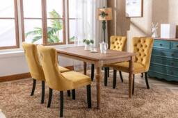Modern Home Touch Romsey Set of 2 Velvet Upholstered Dining Chairs with Oak Legs & Knocker Ring Back in Yellow - Size: 2 Pack - thumbnail 4